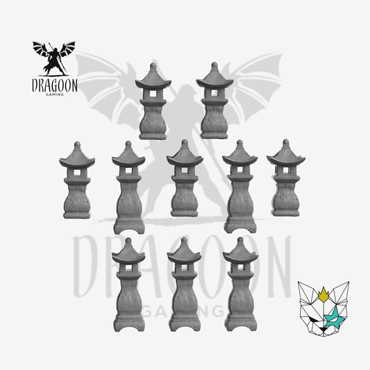 Mini Stone Lanterns (x10) - 28mm Scale Basing & Scenery