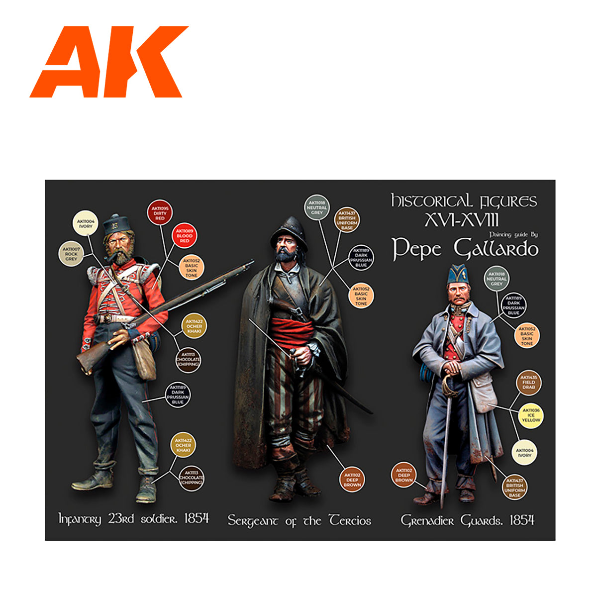 A meticulously selected set of Third Generation acrylic paints representing Pepe Gallardo's signature palette for painting realistic historical figures from the 16th to 18th centuries, designed for achieving unparalleled detail and artistry on historical models.