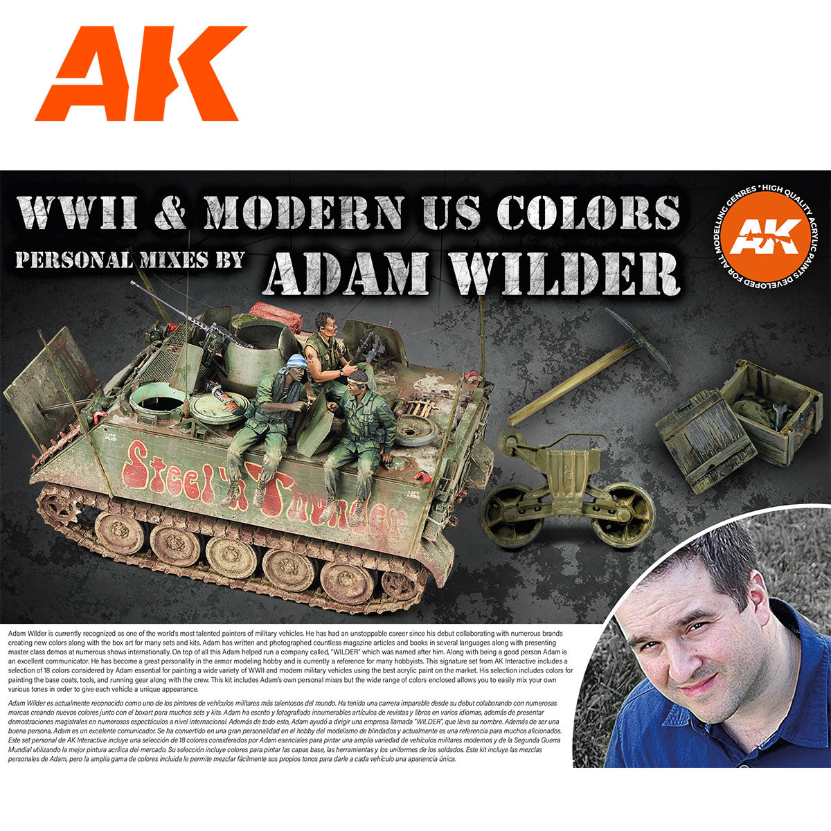 AK Interactive, WW2 US Colors, Adam Wilder Signature Set, Acrylic Paints, Historical Modeling, Scale Model, Diorama, Miniature Painting, Adam Wilder