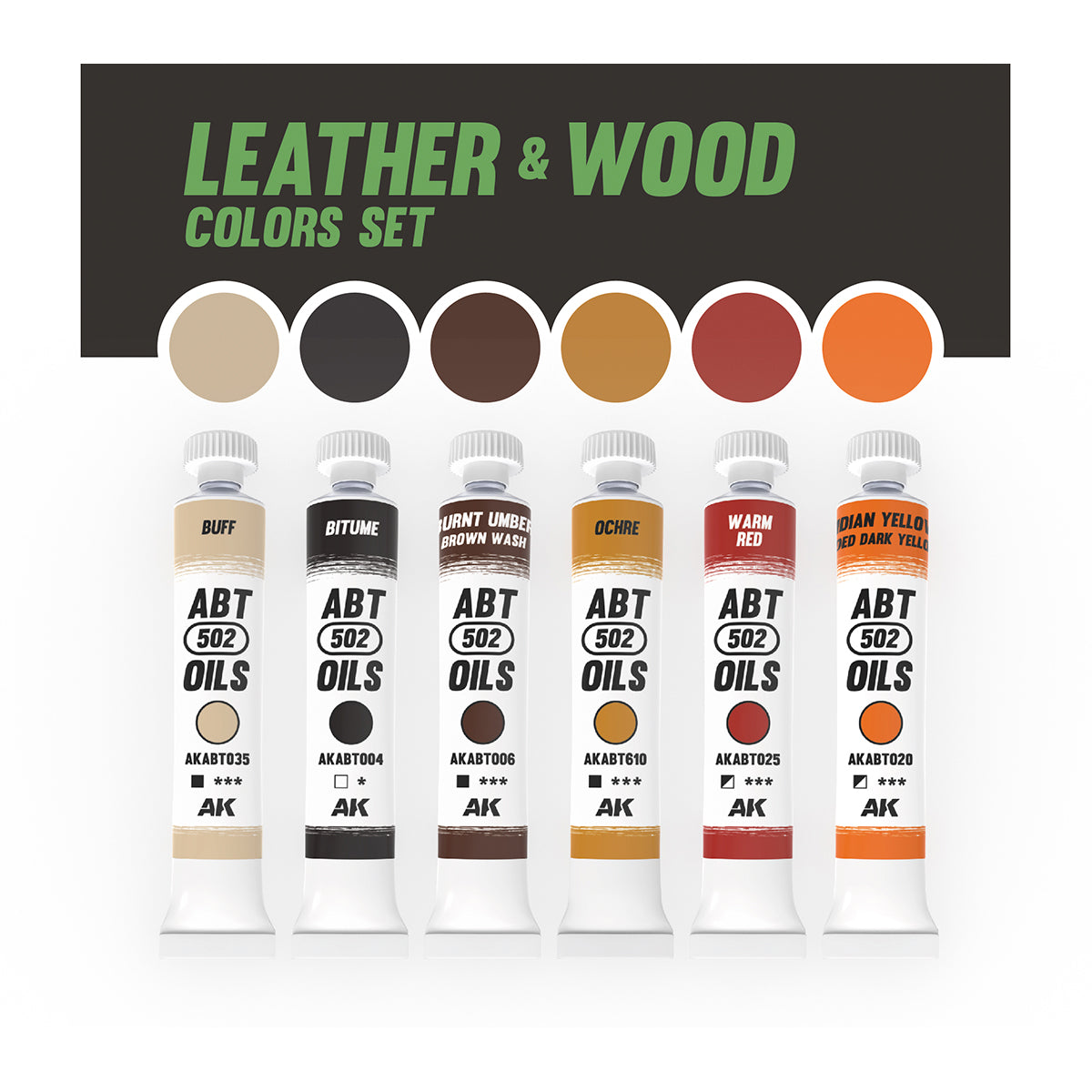 AK Interactive ABT 502 Oil - Leather & Wood Colors Set for Miniatures
