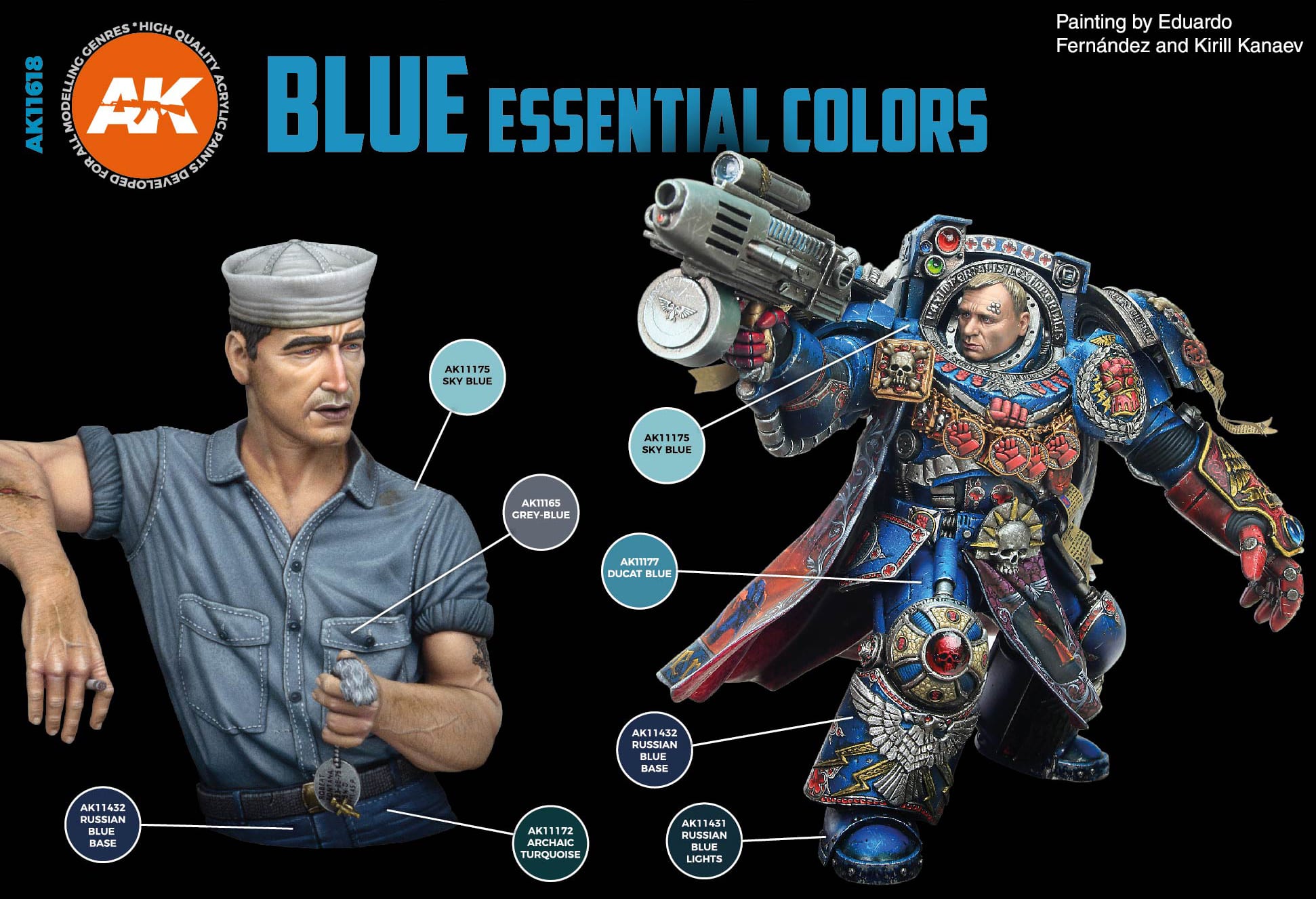 Achieve realistic skies, deep oceans, and atmospheric effects with the AK Interactive Blue Essential Colors 3Gen Set
