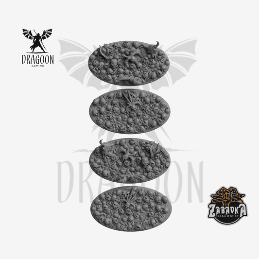 Dragoon Gaming 75x42mm Oval Resin Field of Skulls Base Toppers for Warhammer 40k / Age of Sigmar Cavalry Miniatures Basing (4 Pack)