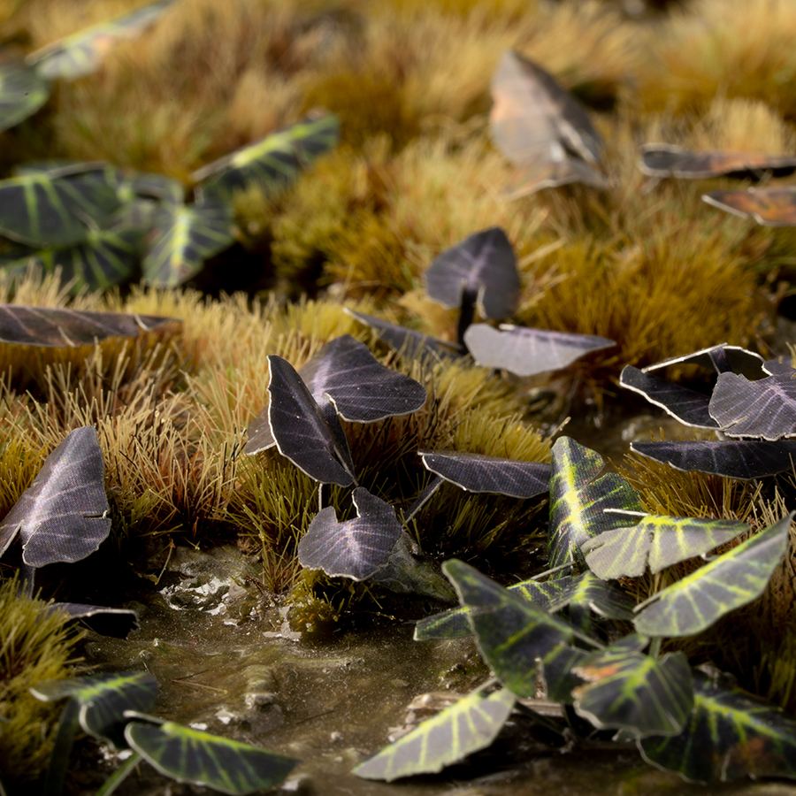 Gamers Grass Laser Plants - Black Magic Taro used on a miniature scenic base