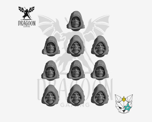  Hooded Skull Mask Heads - 28mm Resin Wargaming Miniatures - Grimdark - Compatible