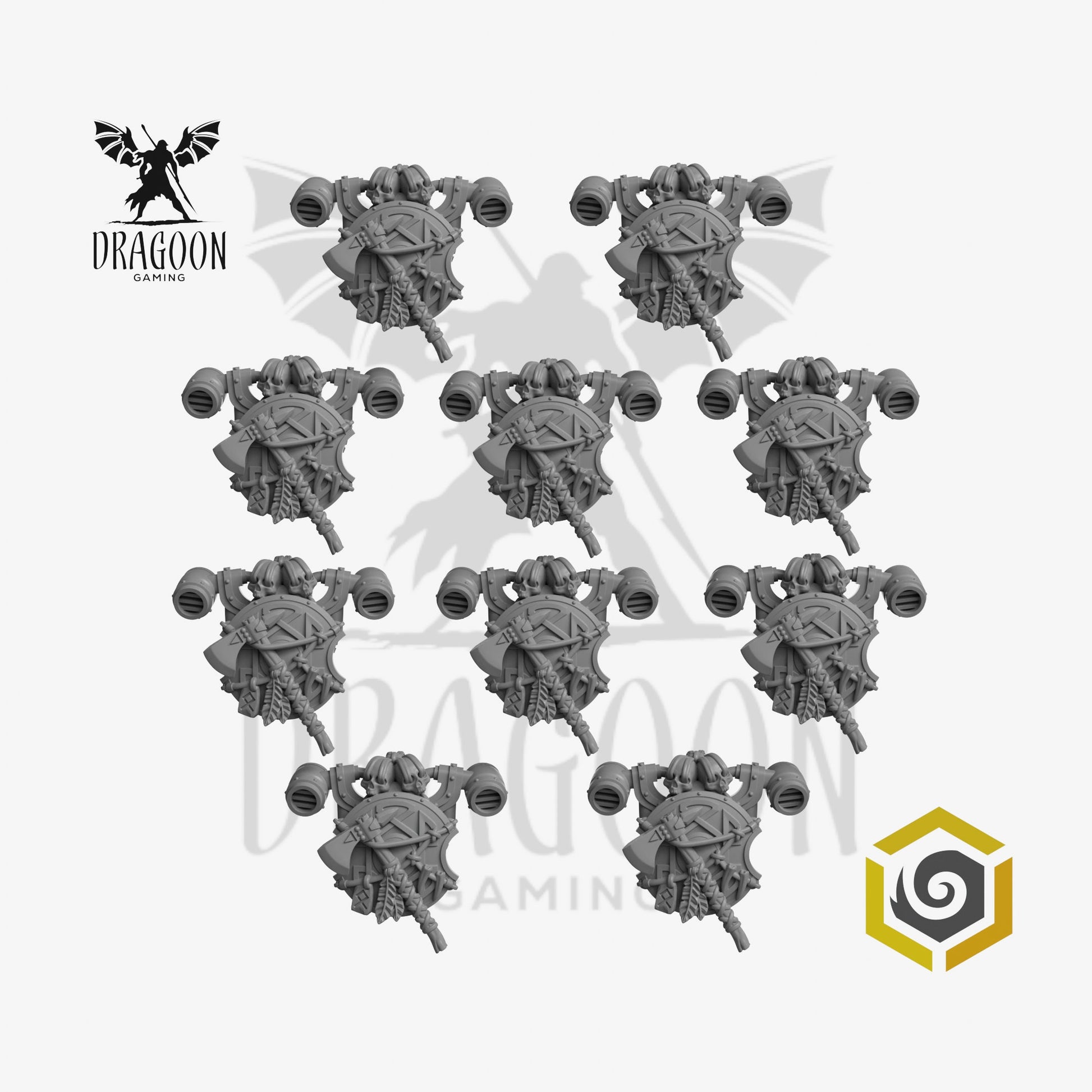 Primal Hounds Space Knight Axe and Shield Backpacks - 28mm Resin - Warhammer 40k Compatible - Prime - Space Wolves Style