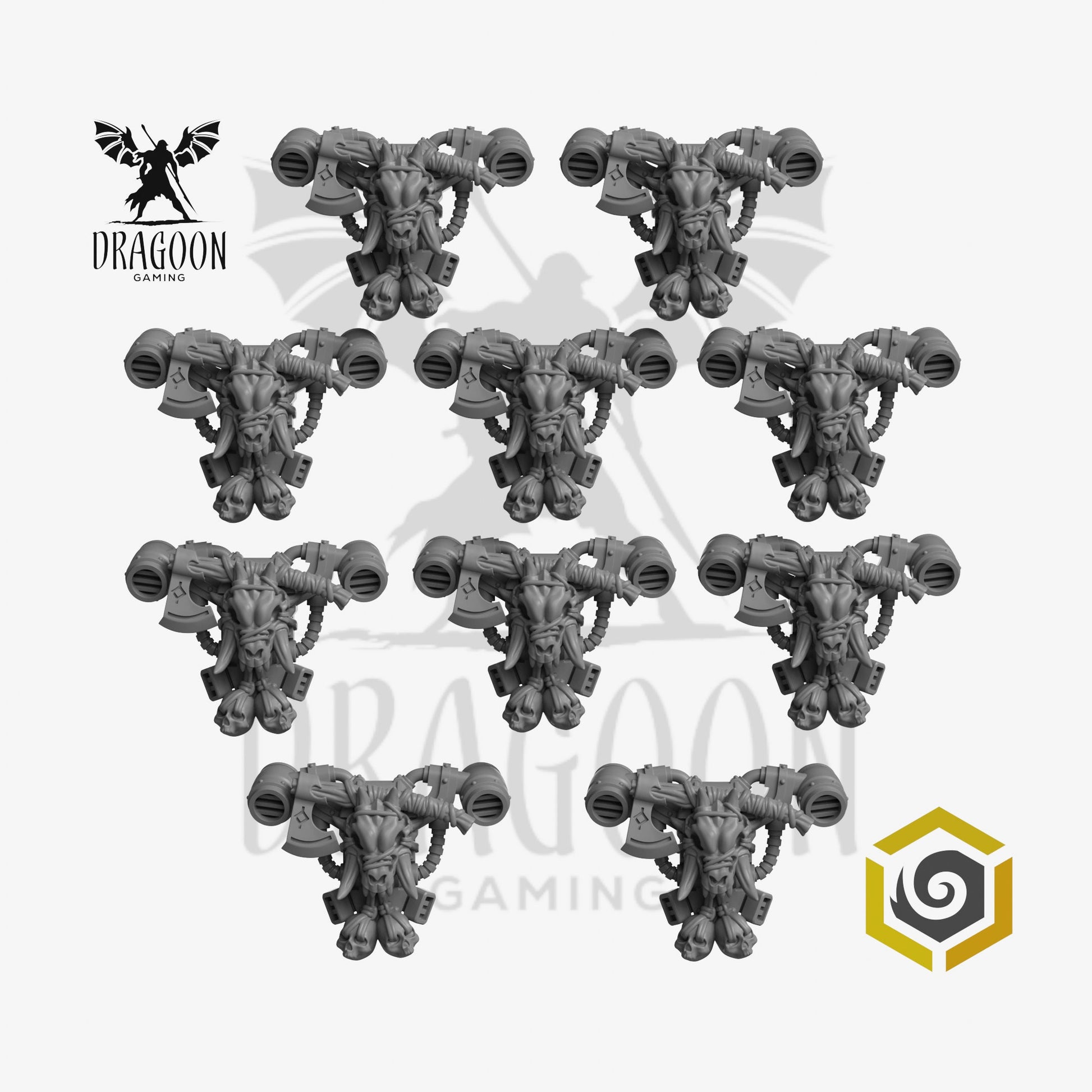 Primal Hounds Space Knight Axe and Skull Backpacks - 28mm Resin - Warhammer 40k Compatible - Prime - Space Wolves Style