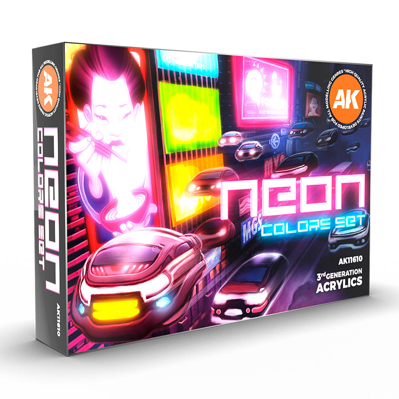 AK Interactive Neon Colors Set - Acrylic Fluorescent Paints for Models and Art
