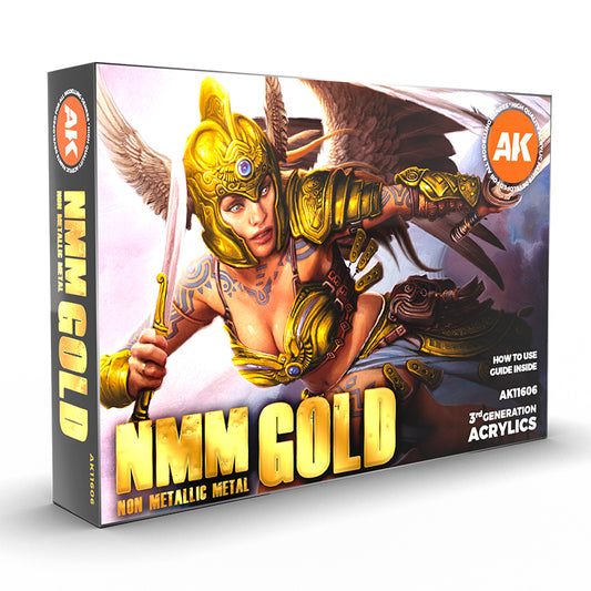 AK Interactive Non-Metallic Metal Gold Set - Acrylic Paints for NMM Technique