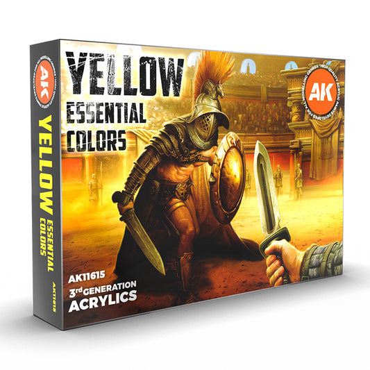 AK Interactive Yellow Essential Colors 3Gen Set - Acrylic Paints for Miniature Painting
