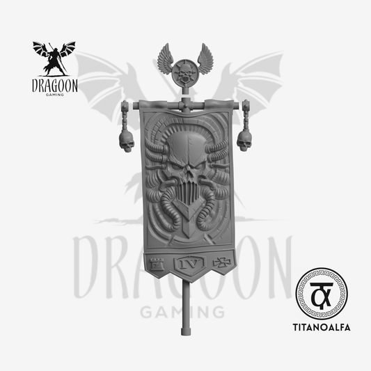 Dragoon Gaming 28mm Resin 4th Iron Legion Banner (Left Handed) for Warhammer 40k Iron Warriors / Chaos Space Marine Conversion