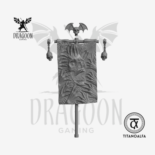 Dragoon Gaming 28mm Resin 8th Legion Banner (Tormented Skull, Left Handed) for Warhammer 40k Night Lords / Chaos Space Marine Conversion