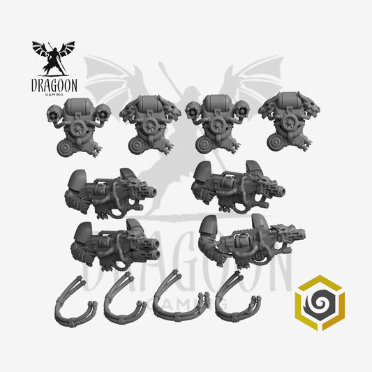 Dragoon Gaming 28mm Resin Hellfire Flame Guns and Backpacks for Warhammer 40k Space Marine Gravis / Aggressors (Set of 4)