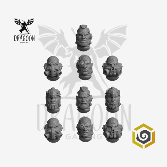 Dragoon Gaming 28mm Resin Anvil Wardens Mixed Heads for Warhammer 40k Salamanders / Space Marine Conversion (10 Pack)