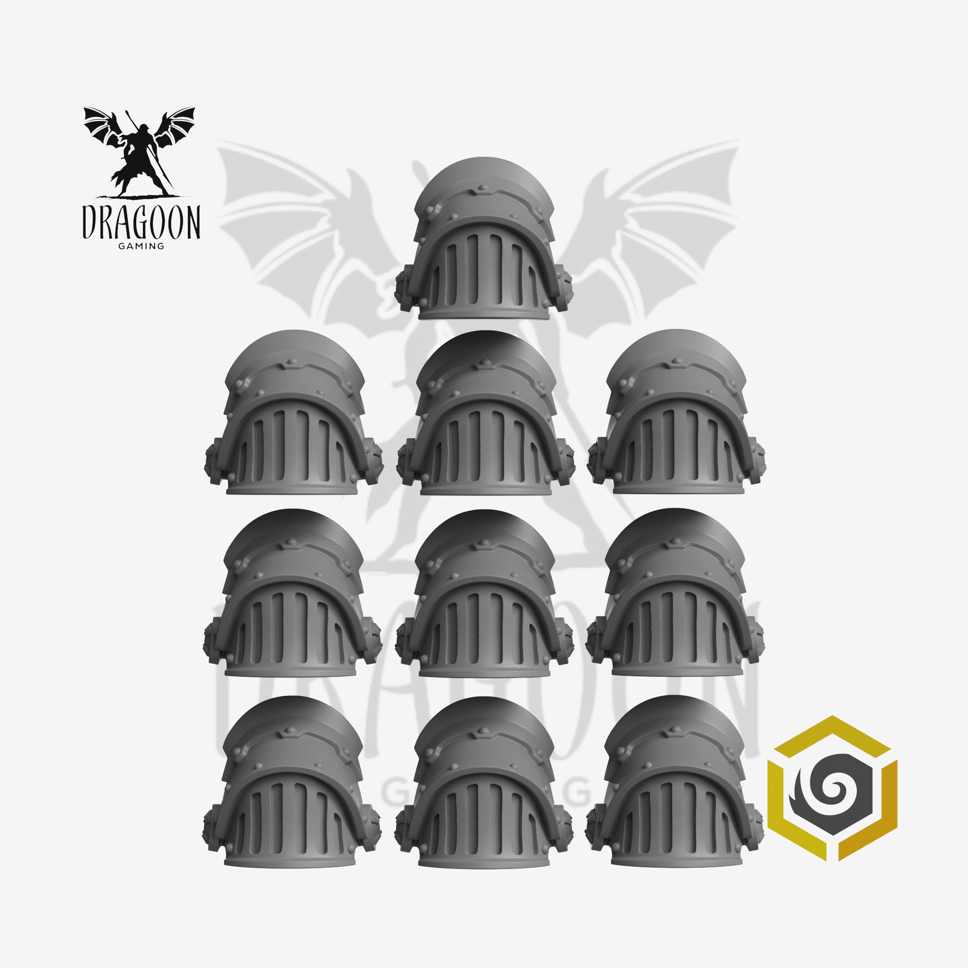 Dragoon Gaming 28mm Resin Anvil Wardens Plated Pauldrons for Warhammer 40k Salamanders / Space Marine Conversion (10 Pack)