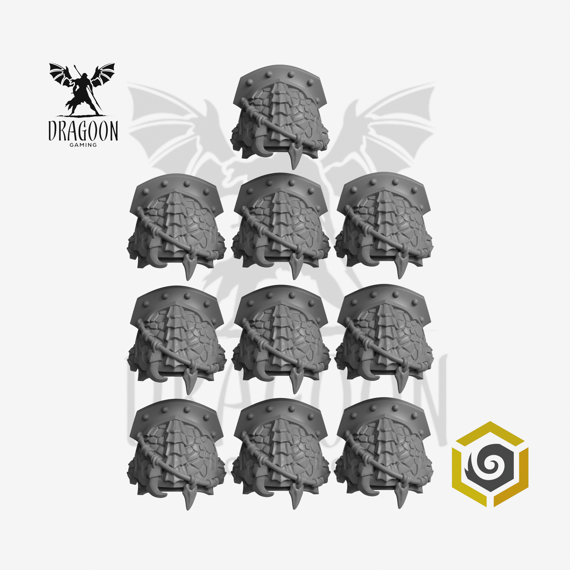 Dragoon Gaming 28mm Resin Dragon Pauldrons with Gorget for Warhammer 40k Salamanders / Age of Sigmar Stormcast Conversion (10 Pack)