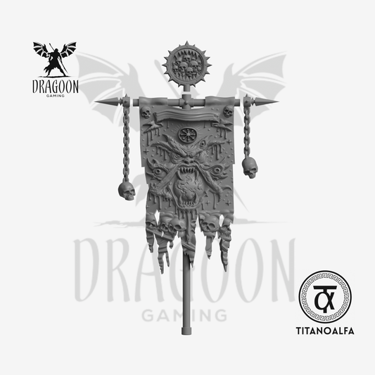 Dragoon Gaming 28mm Resin Eaters of the World Banner (Daemon eating world, Left Handed, Design 5) for Warhammer 40k World Eaters / Chaos Space Marine Conversion