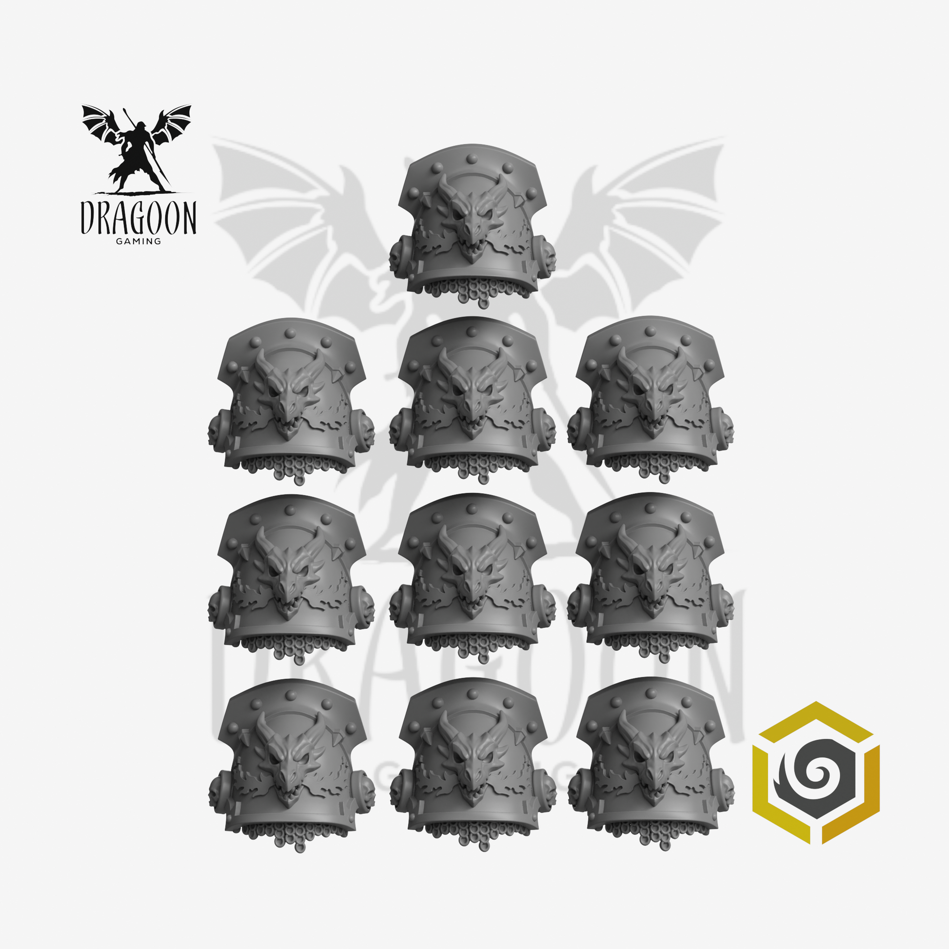 Dragoon Gaming 28mm Resin Flame Dragon Insignia Pauldrons for Warhammer 40k Salamanders / Age of Sigmar Fyreslayers Conversion (10 Pack)