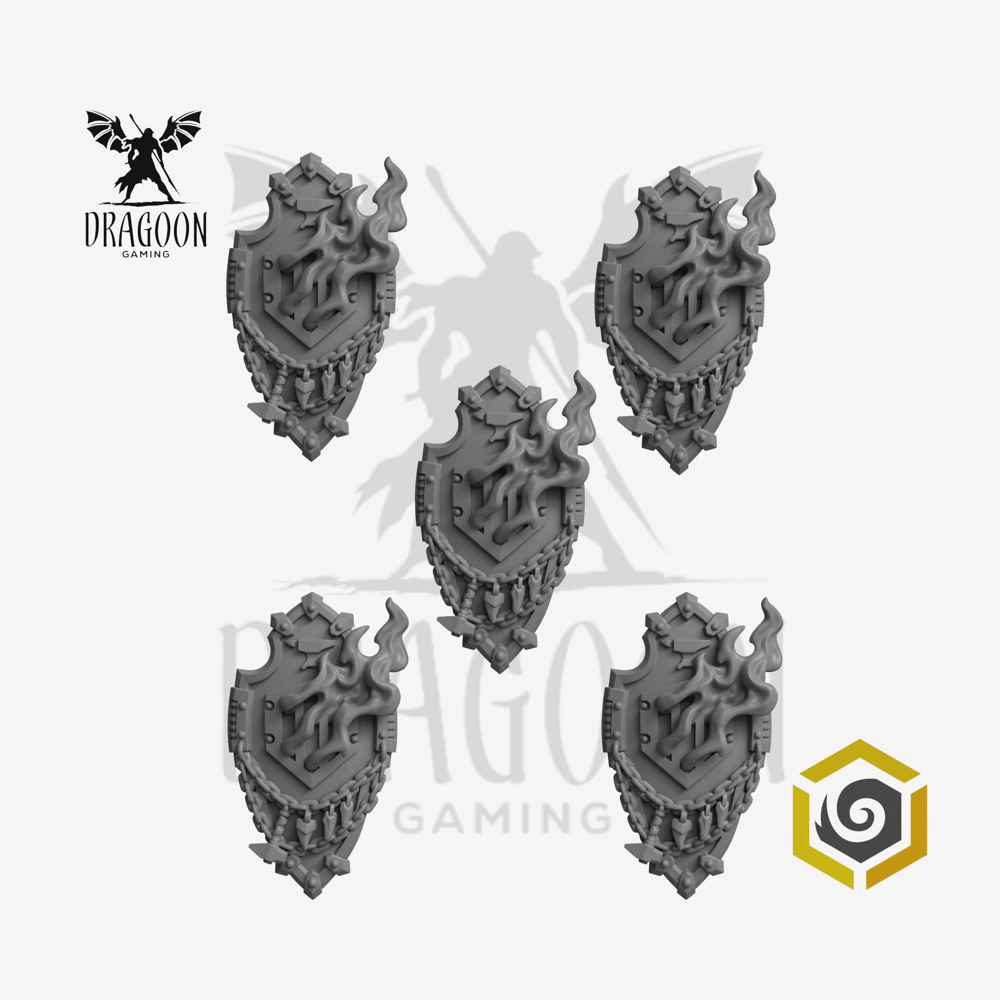 Dragoon Gaming 28mm Resin Flaming Forge Shields for Warhammer 40k Salamanders / Age of Sigmar Fyreslayers Conversion (5 Pack)