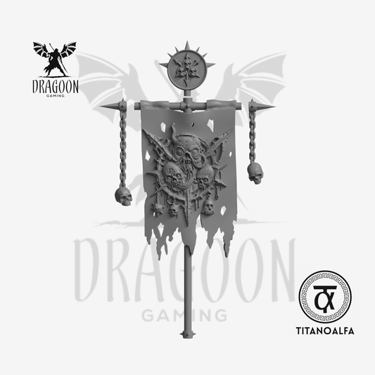 Dragoon Gaming 28mm Resin Guards of Decay Banner (Daemon Heads, Left Handed) for Warhammer 40k Death Guard / Nurgle Chaos Space Marine Conversion