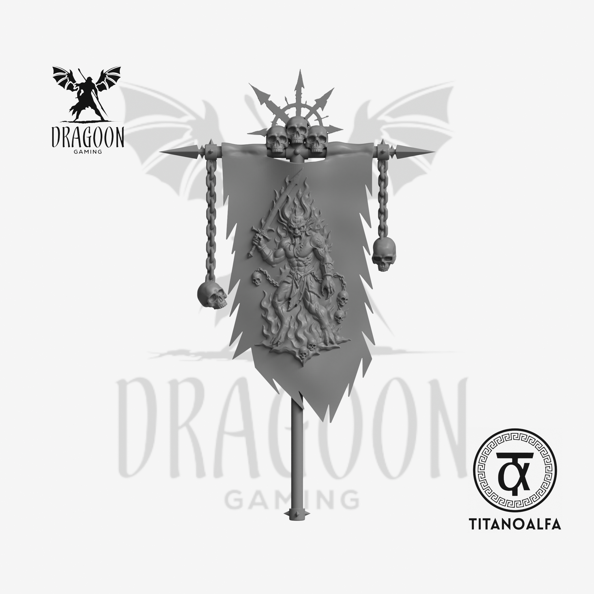 Dragoon Gaming 28mm Resin Khorne Rage Demon Banner (Left Handed, Design 2) for Warhammer 40k World Eaters / Chaos Space Marine Conversion