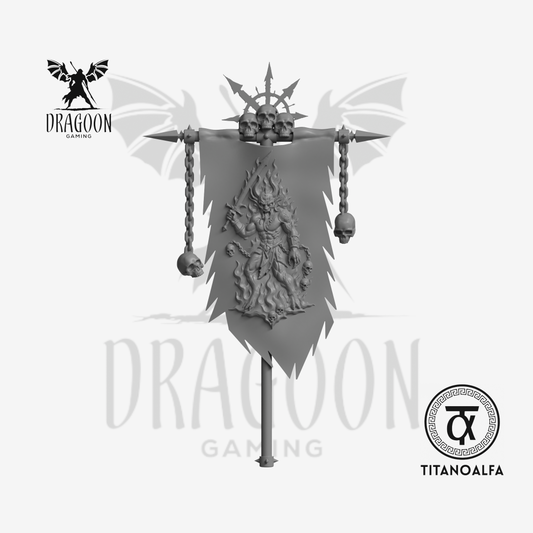 Dragoon Gaming 28mm Resin Khorne Rage Demon Banner (Left Handed, Design 2) for Warhammer 40k World Eaters / Chaos Space Marine Conversion