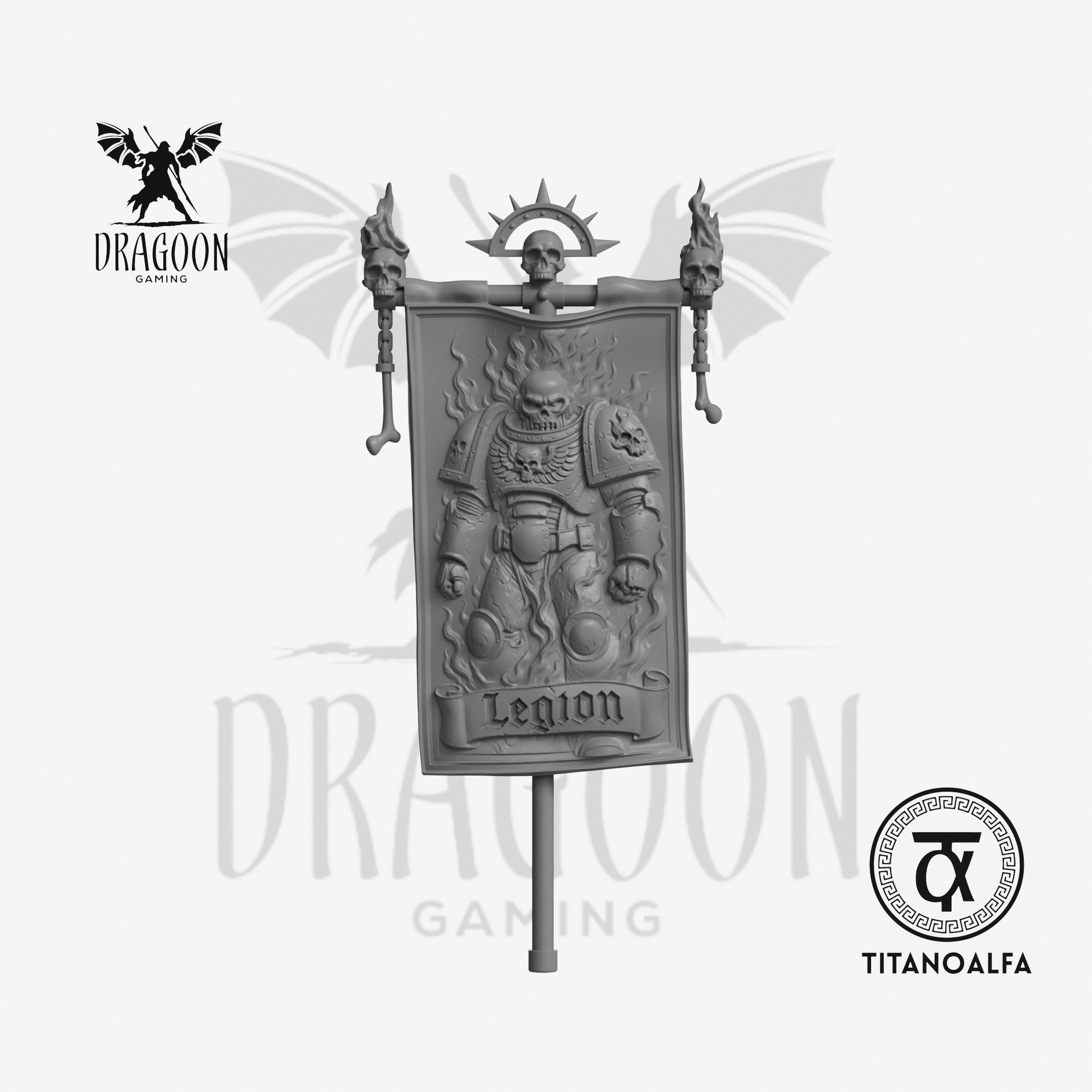 Dragoon Gaming 28mm Resin Legion of The Damned Banner (Enflamed Knight, Left Handed) for Warhammer 40k Space Marine Conversion