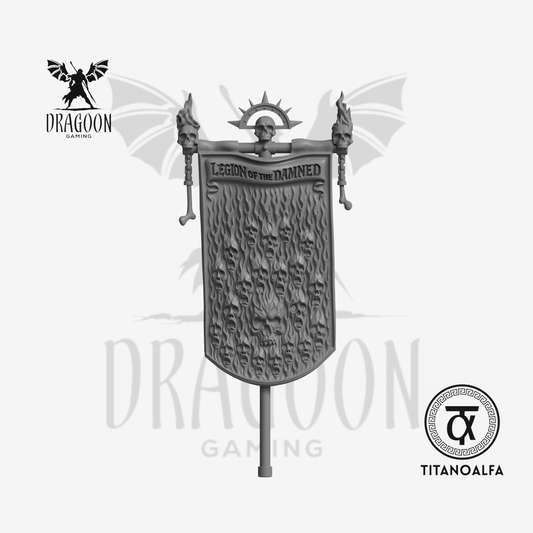 Dragoon Gaming 28mm Resin Legion of The Damned Banner (Flaming Skulls, Left Handed) for Warhammer 40k Space Marine Conversion