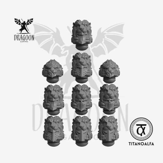 Dragoon Gaming 28mm Resin Lion Helmets for Warhammer 40k Dark Angels / Space Marine Conversion (10 Pack)