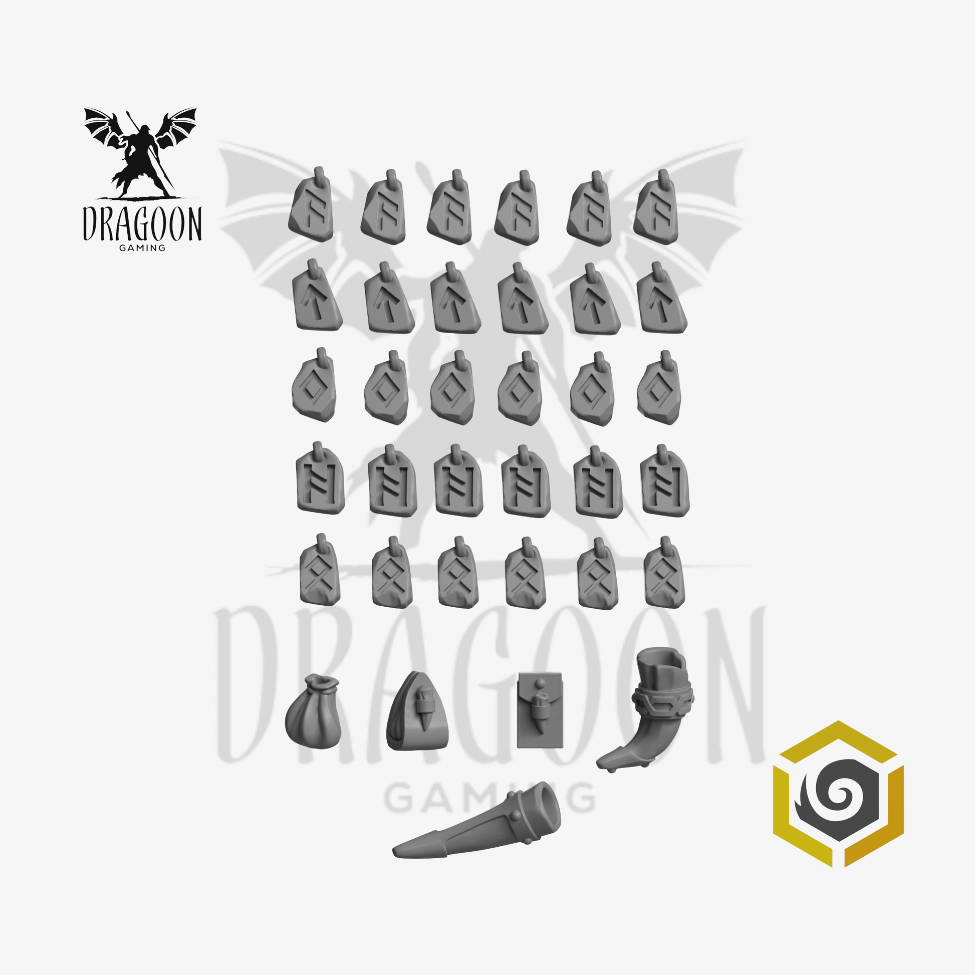 Dragoon Gaming 28mm Resin Primal Hounds Belt Decorations (Runes, Pouches, Horns) for Warhammer 40k Space Wolves / Space Marine Conversion (35 Pcs)