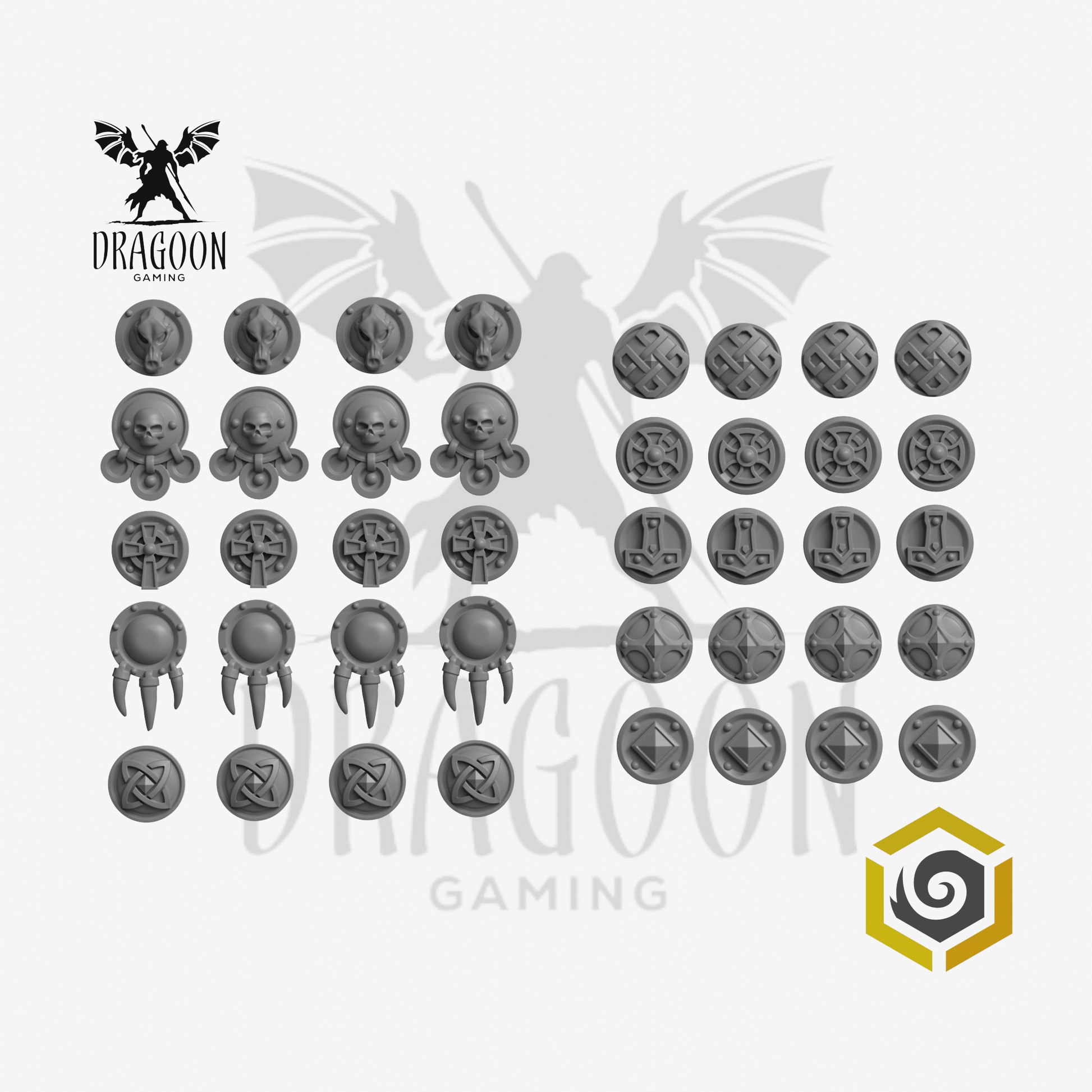 Dragoon Gaming 28mm Resin Primal Hounds Medallions (40 Pack) for Warhammer 40k Space Wolves / Space Marine Conversion Decorations