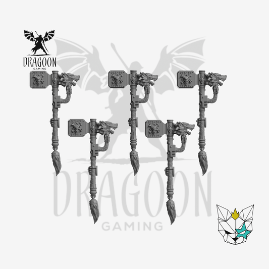 Dragoon Gaming 28mm Resin Viking Wolf Head Storm Hammers for Warhammer 40k Space Wolves / Space Marine Conversion (5 Pack)