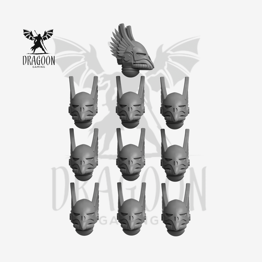 Dragoon Gaming 28mm Resin Winged Bird Skull Helmets for Warhammer 40k Raven Guard / Space Marine Conversion (10 Pack)