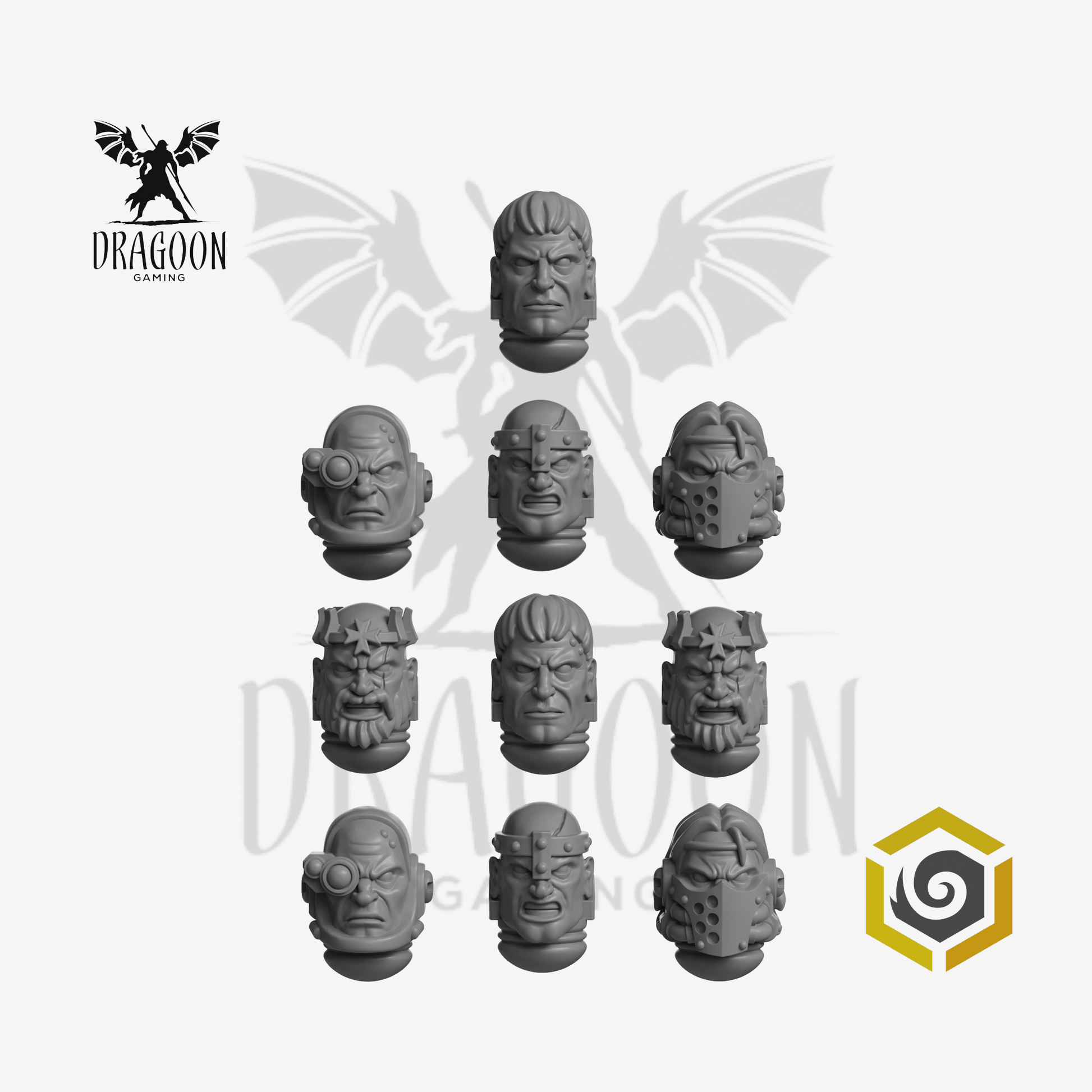 Eternal Crusaders Templar Heads - 28mm Resin - Warhammer 40k Compatible - Primaris - Black Templars Style