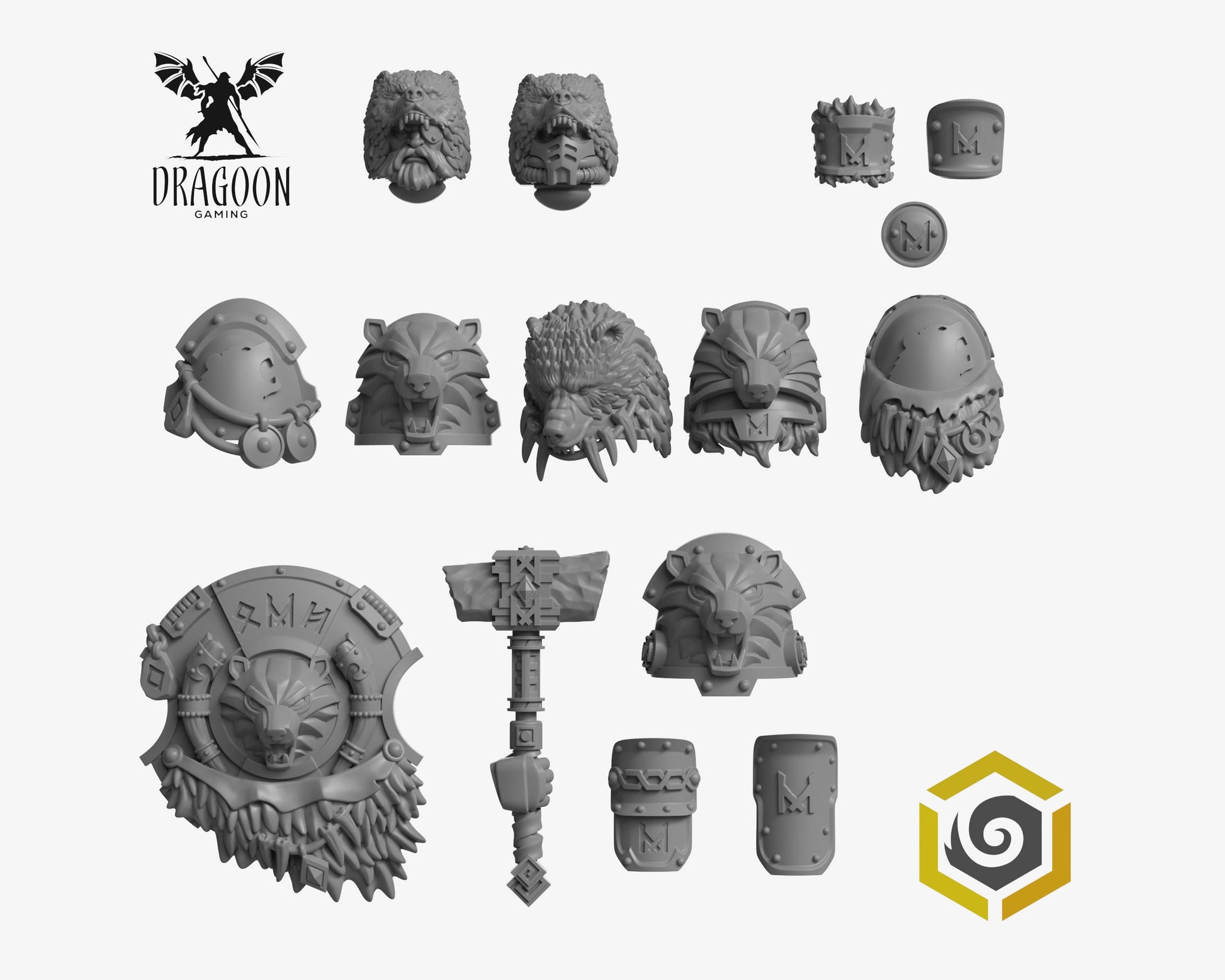 Primal Hounds Bear Company HQ upgrade kit by Greytide Studios 3d printed in grey resin for use in 28mm and 32mm tabletop wargames. This item is also compatible with Primaris sized Space Marines and Space Wolves in Warhammer 40K