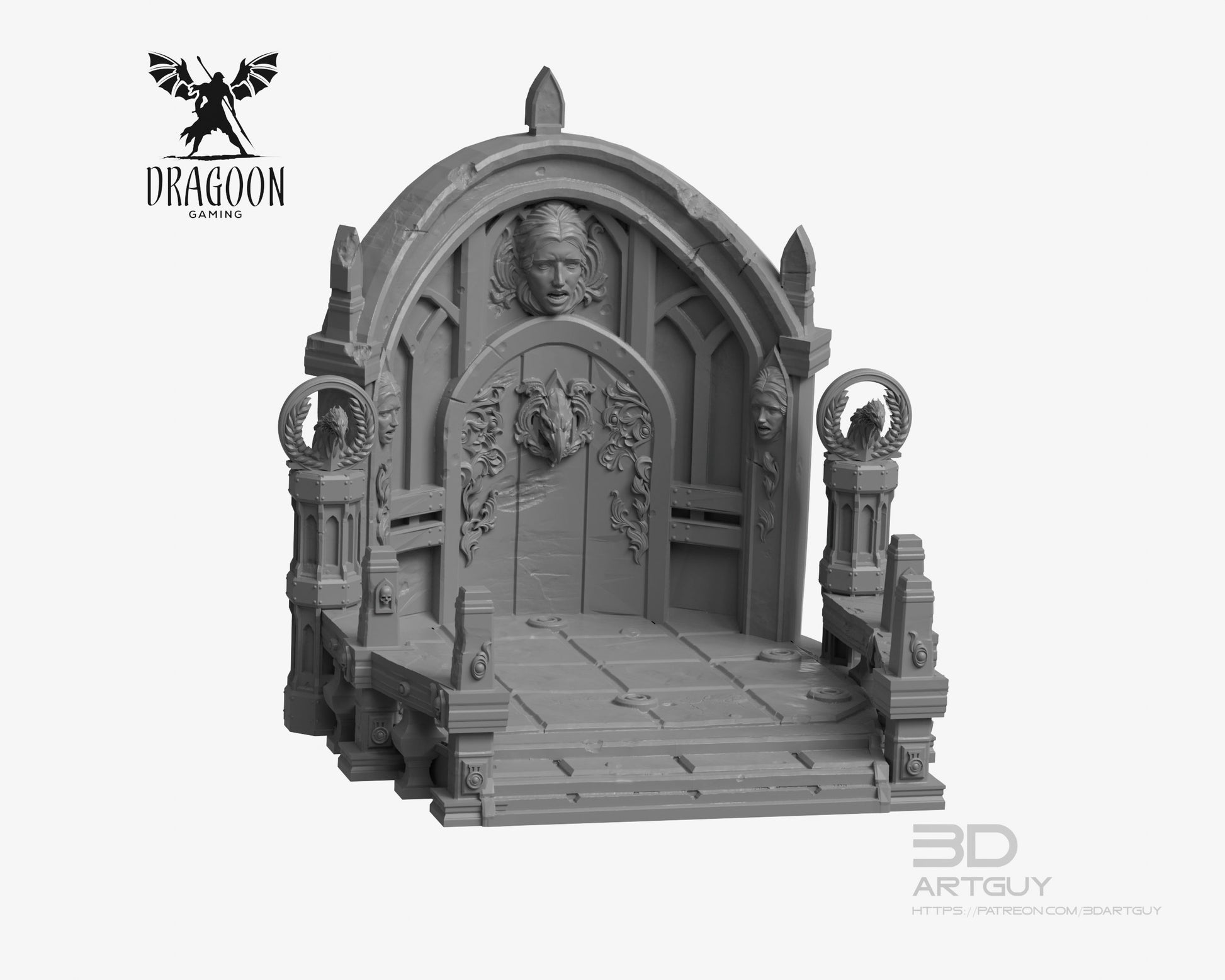 Throne room diorama base designed by 3DArtGuy and printed in grey resin for use in Warhammer40k