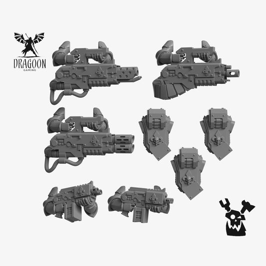 Heavy Weapon set by Dakkadakka Studios 3d printed in grey resin for use in 28mm and 32mm tabletop wargames. This item is compatible with Adepta Sorortitas and Sisters of Battle in Warhammer 40K