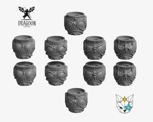 Set of ten Female Torso Conversions by Marta Punkgirl 3d printed in grey resin for use in 28mm and 32mm tabletop wargames. This item is also compatible with Primaris sized Space Marines and Dark Angels in Warhammer 40K