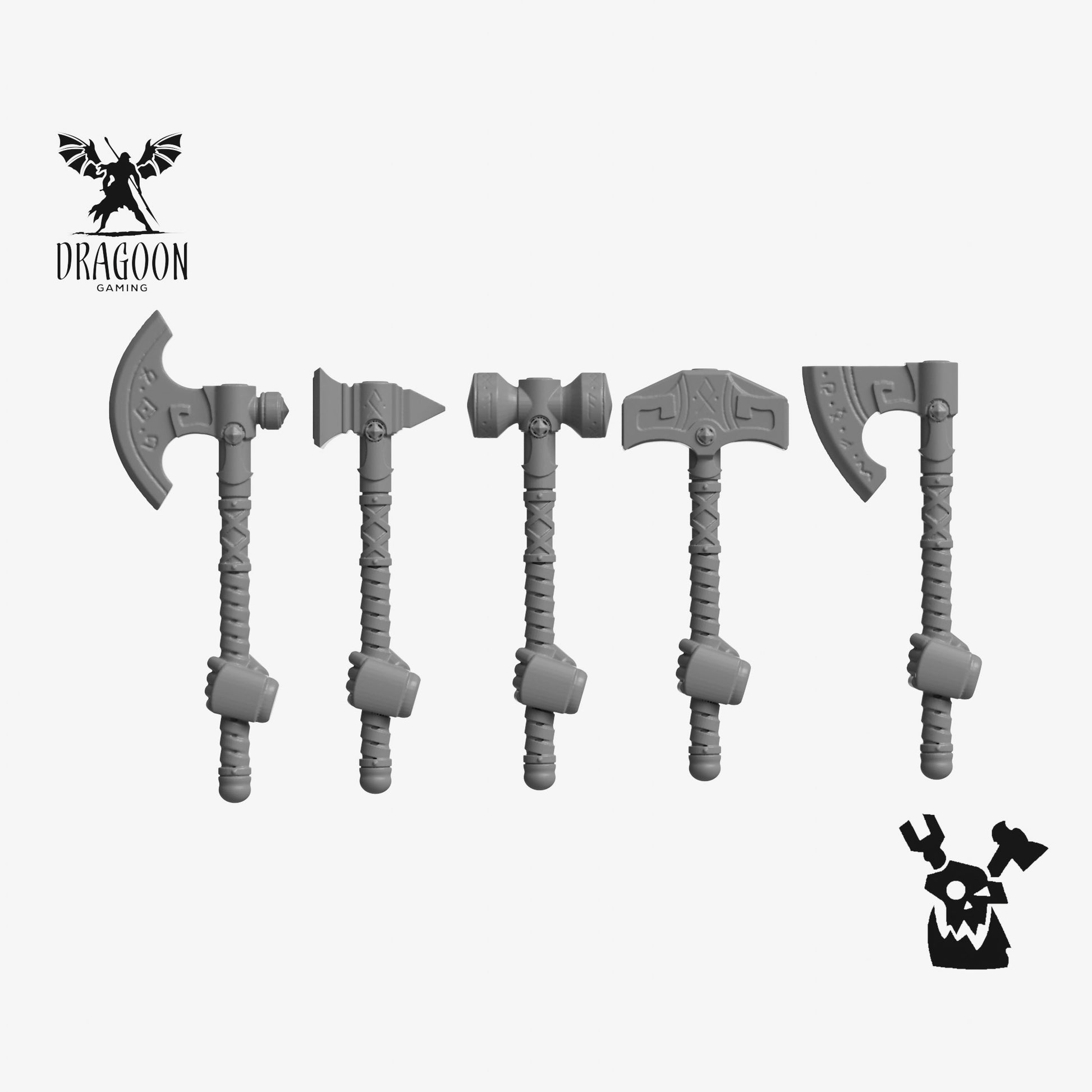 set of 5 single handed weapons by DakkaDakka studios, 3d printed in grey resin and compatible with Warhammer 40,000 Space marines, Primaris and Space Wolves