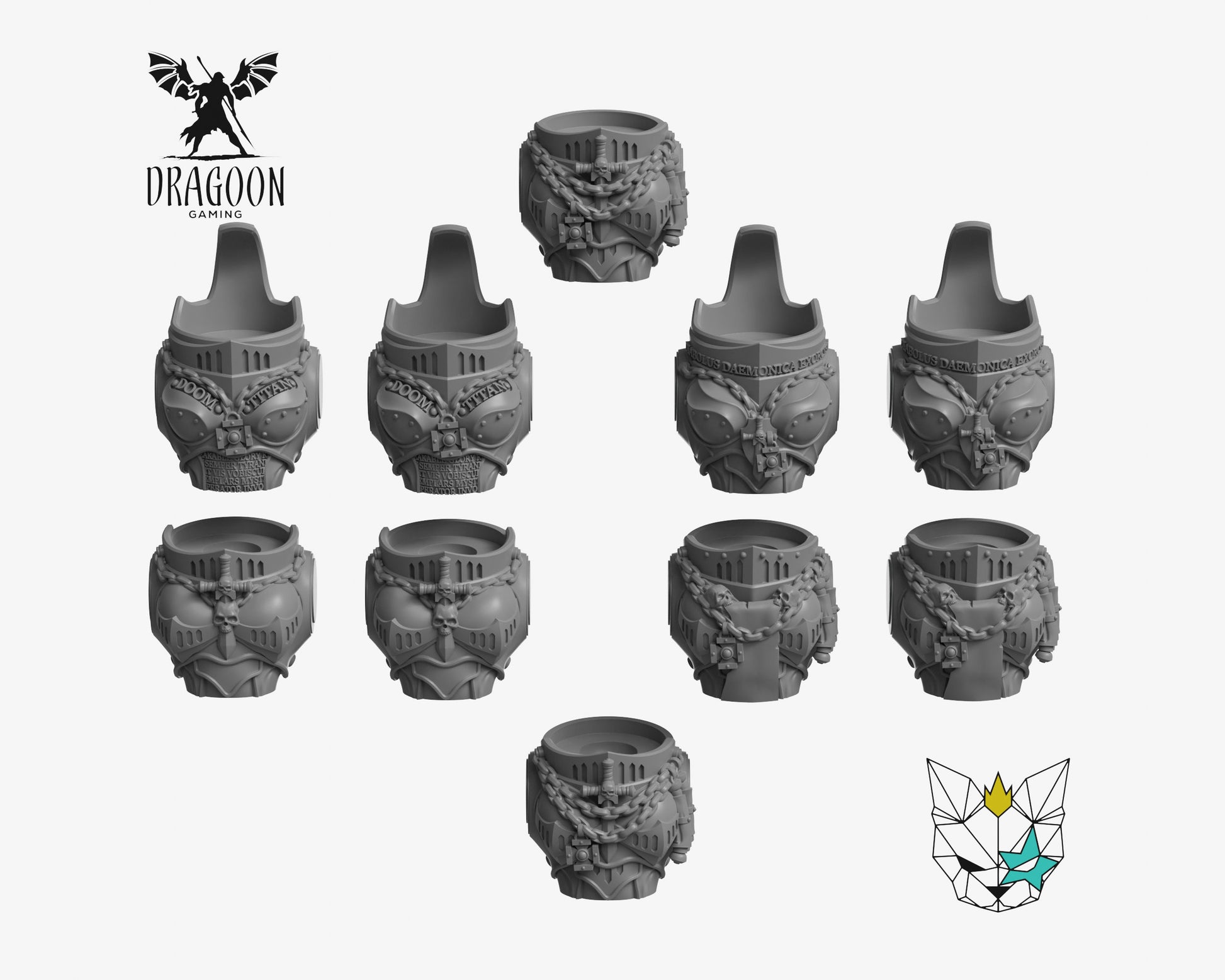 Set of ten female Knight Torso Conversions by Marta Punkgirl 3d printed in grey resin for use in 28mm and 32mm tabletop wargames. This item is also compatible with Primaris sized Space Marines, Grey Knights and Death watch in Warhammer 40K