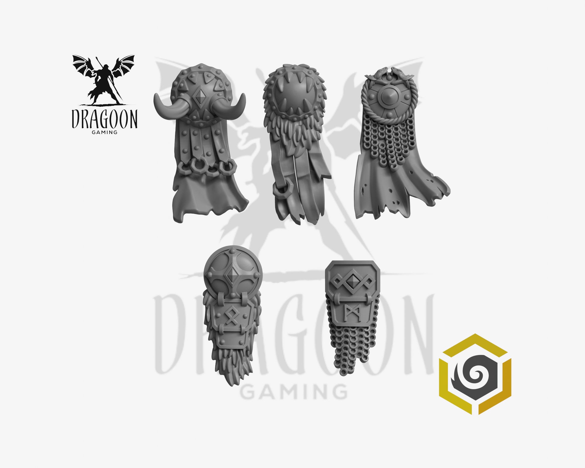 Set of five loin cloths by Greytide Studios 3d printed in grey resin for use in 28mm and 32mm tabletop wargames. This item is also compatible with Primaris sized Space Marines and Space Wolves in Warhammer 40K