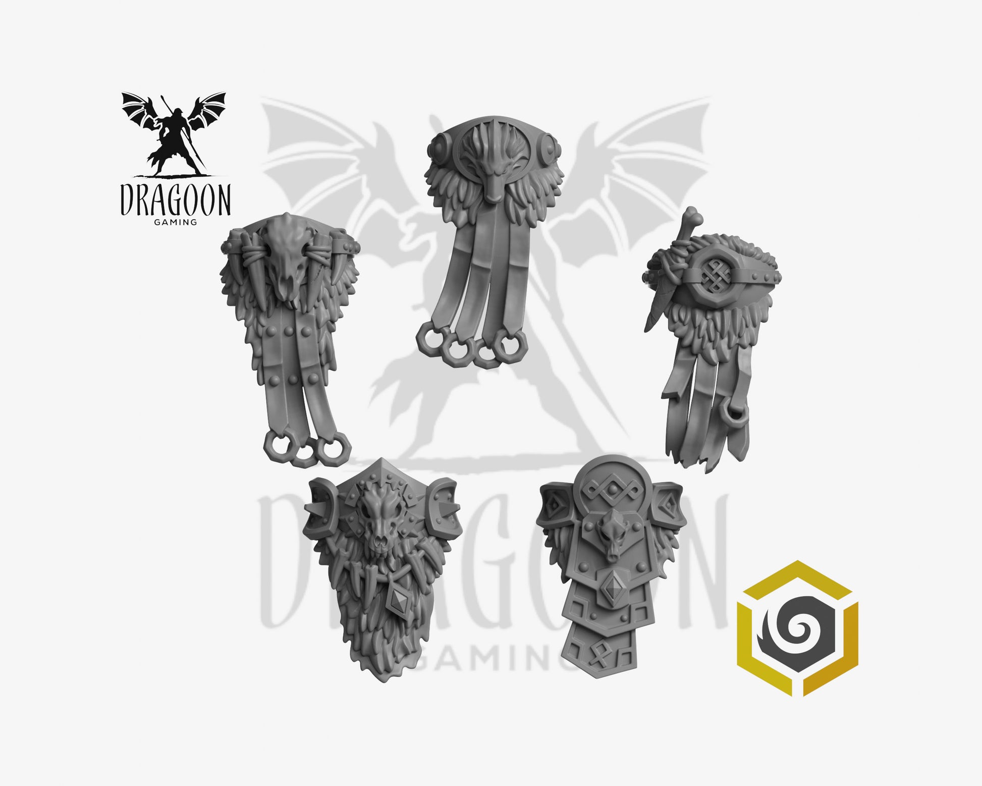 Set of five loin cloths by Greytide Studios 3d printed in grey resin for use in 28mm and 32mm tabletop wargames. This item is also compatible with Primaris sized Space Marines and Space Wolves in Warhammer 40K