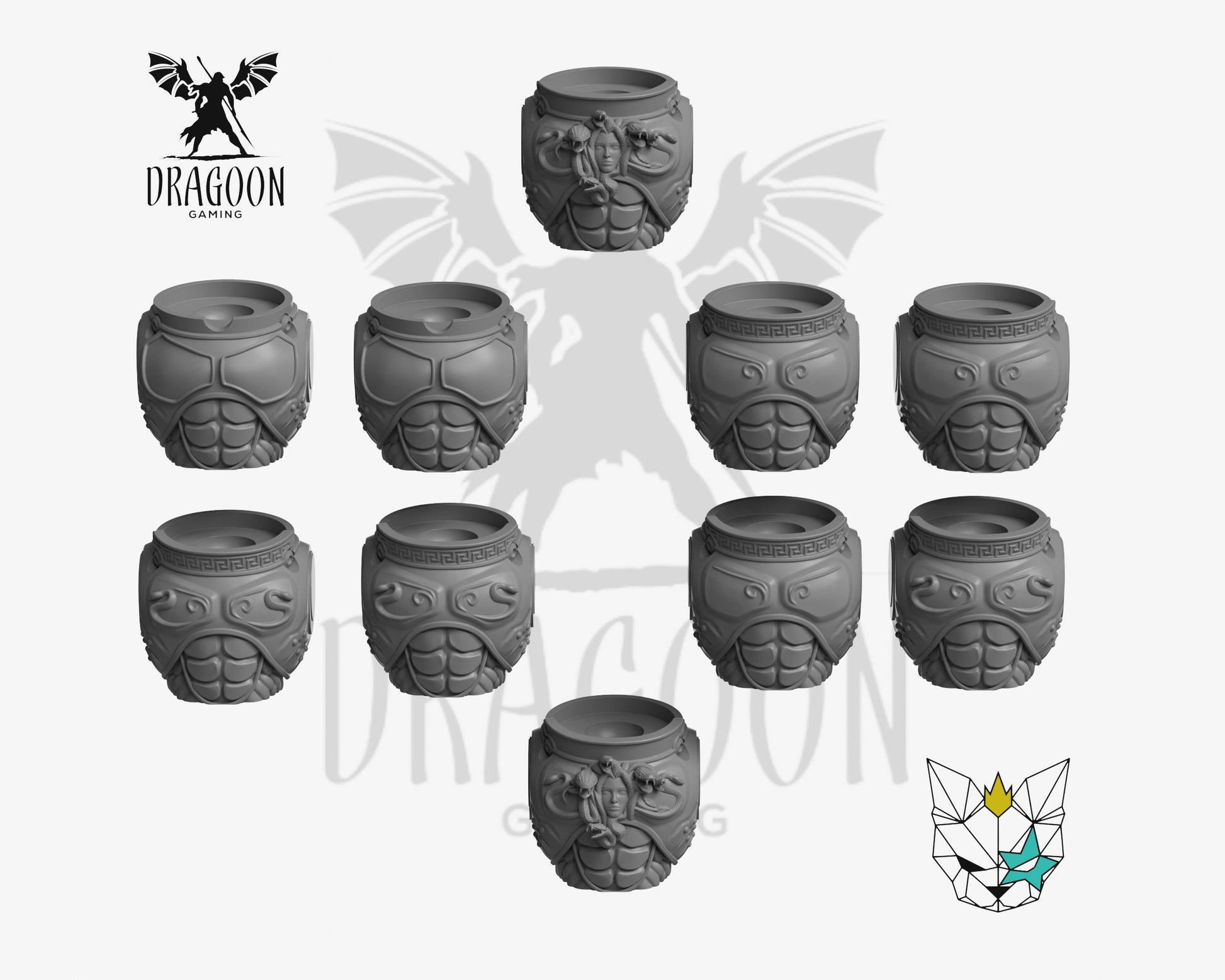 Set of Greek Knight Torso Conversions by Marta Punkgirl 3d printed in grey resin for use in 28mm and 32mm tabletop wargames. This item is also compatible with Primaris sized Space Marines and Minotaurs in Warhammer 40K