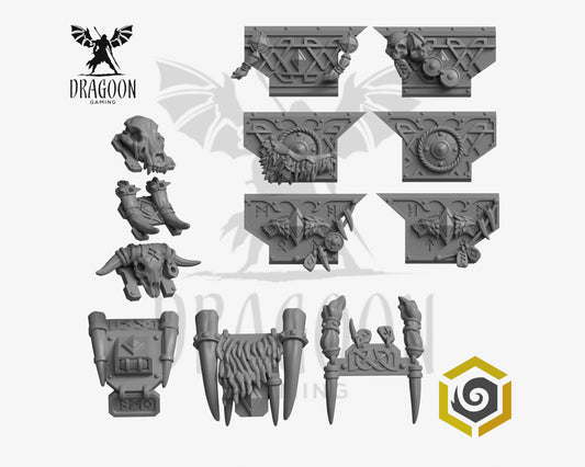 Primal Hounds bike trim kit to customise by Greytide Studios 3d printed in grey resin for use in 28mm and 32mm tabletop wargames. This item is compatible with Primaris Outrider bike squads for Space Wolves and Space Marines in Warhammer 40K