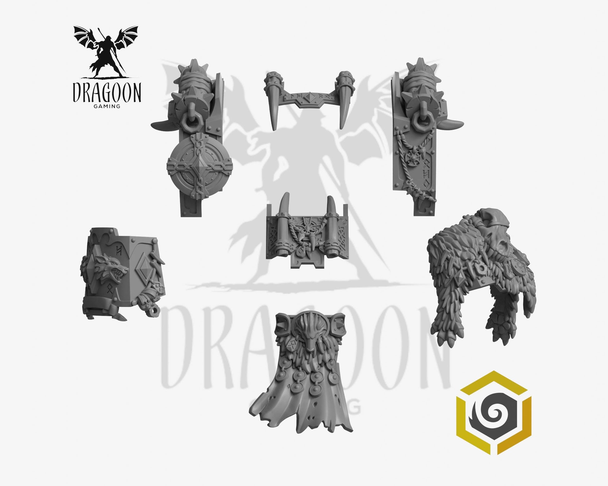 Primal Hounds Invictus Tactical Warsuit conversion kit by Greytide Studios 3d printed in grey resin for use in 28mm and 32mm tabletop wargames. This item is compatible with Space Wolves and Space Marines in Warhammer 40K