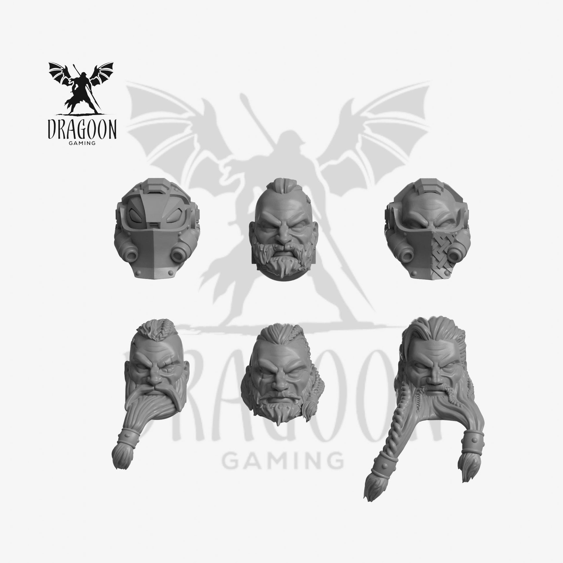 Set of six space wolf themed head conversions 3d printed in grey resin for use in 28mm and 32mm tabletop wargames. This item is also compatible with Primaris sized Space Marine Terminators in Warhammer 40K