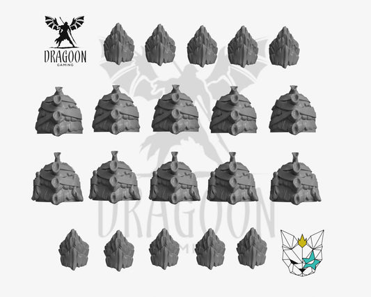 Set of ten alien chitin pauldrons by Marta Punkgirl 3d printed in grey resin for use in 28mm and 32mm tabletop wargames. This item is also compatible with Primaris sized Space Marines Blood Angels, Grey Knights, Black Templar in Warhammer 40K