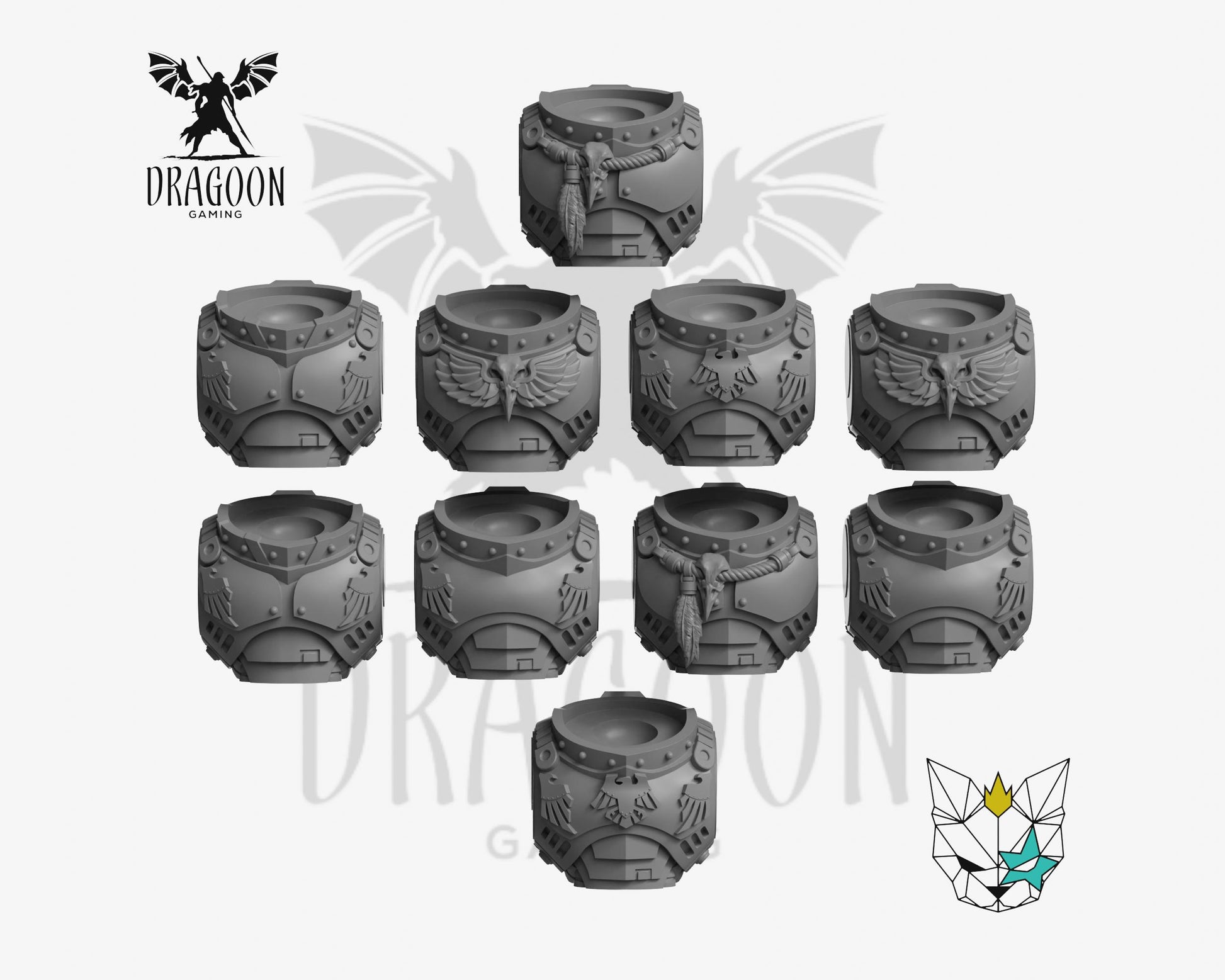 Set of ten Crow Guard Torso Conversions by Marta Punkgirl 3d printed in grey resin for use in 28mm and 32mm tabletop wargames. This item is also compatible with Primaris sized Space Marines and Raven Guard in Warhammer 40K