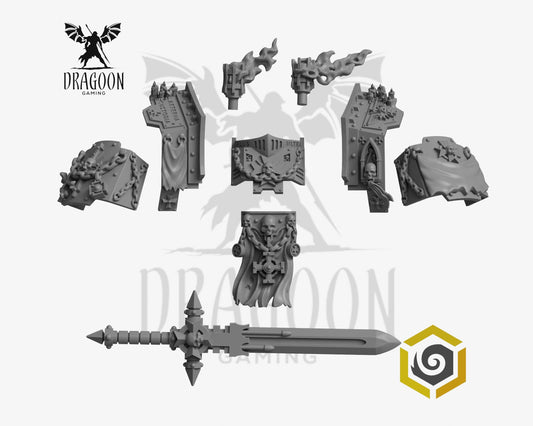 Eternal Pilgrims Redemptor Dreadnought conversion kit by Greytide Studios 3d printed in grey resin for use in 28mm and 32mm tabletop wargames. This item is compatible with Black Templars and Space Marines in Warhammer 40K