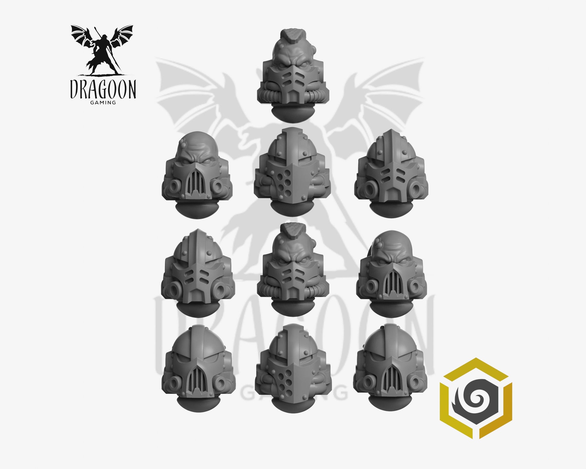 Primal Hounds Tactical Helmets - 28mm Resin Wargaming Miniatures - Primaris/Firstborn/Chaos Compatible - Space Knights - Warhammer 40k Style - Greytide Studios